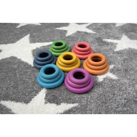 Rainbow Wooden Rings - Pack of 21.