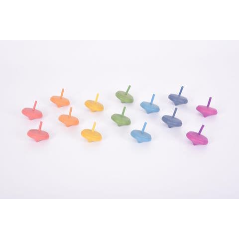 Rainbow Wooden Spinning Tops - Pack of 14