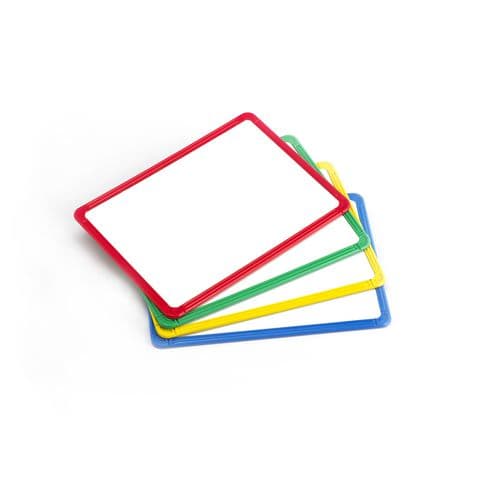 YPO Magnetic Plastic Framed Whiteboards, Assorted Colour Frames, Plain Board - Pack of 4