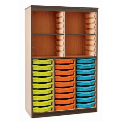 Open Tray/Upper Compartment Storage Unit, Adjustable Shelves - with 27 Shallow Gratnells Trays