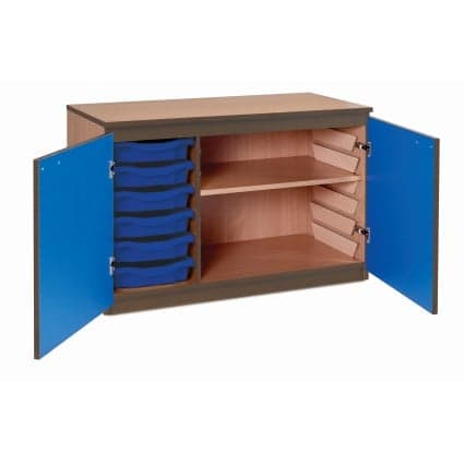 Coloured Tray/Shelf Cupboard Unit  Beech/Blue  Adjustable Sh
