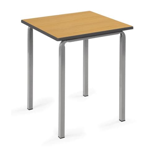Square Non-Stacking Table, Beech, Light Grey Crushed Bent Steel Frame, Charcoal PU Edges – 640mm(H)