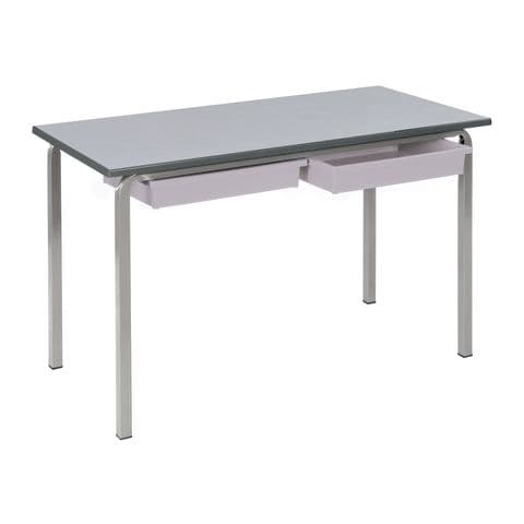 Rectangular Non-Stacking Table with 2 Trays, Beech, Light Grey Crushed Bent Steel Frame, Charcoal PU Edges – 530mm(H)