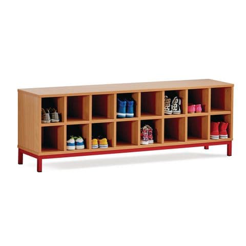 Cloakroom Bench with 16 Open Compartments
