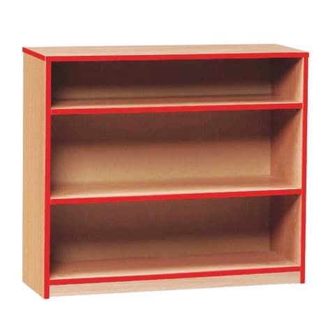 Coloured Edge Bookcase, Beech/Assorted Edge Colours, Adjustable Shelves - with 3 Shelf Tiers