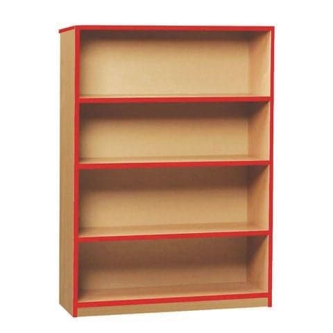 Coloured Edge Bookcase, Maple/Assorted Edge Colours, Adjustable Shelves - with 4 Shelf Tiers