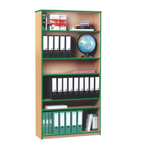 Coloured Edge Bookcase, Maple/Assorted Edge Colours, Adjustable Shelves - with 6 Shelf Tiers