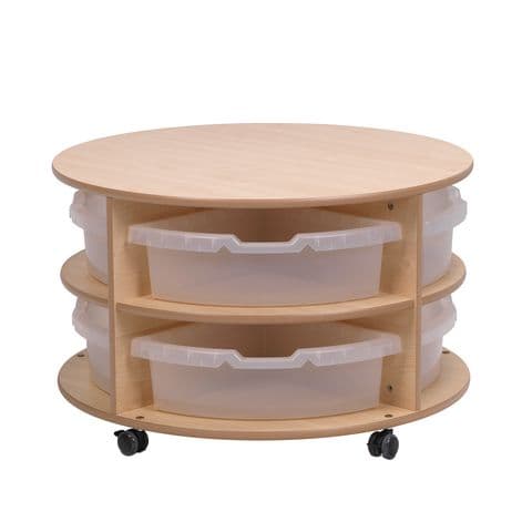 Mobile Circular Low Level Storage Unit - with 8 Clear Tubs