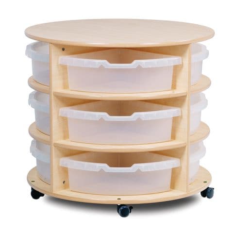 Mobile Circular Storage Unit - with 12 Clear Tubs