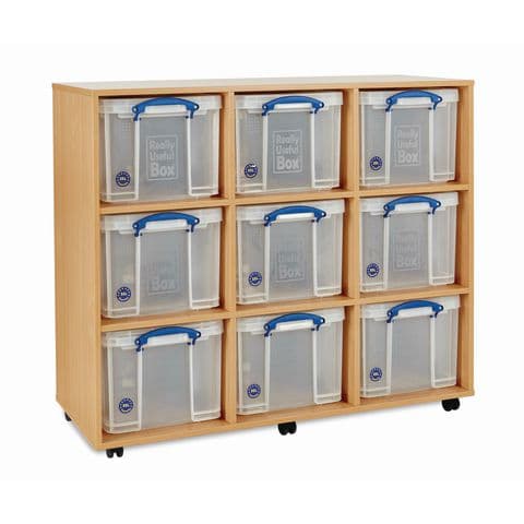 Really Useful Box Storage Unit, 9 Bays for 35L Boxes – with 9 Boxes & Lids