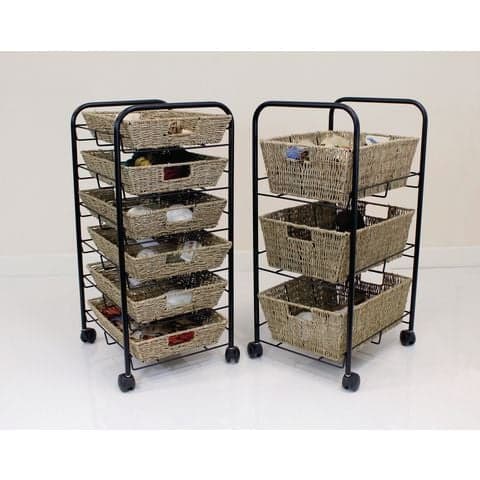 3 Deep Seagrass Basket Storage Trolley