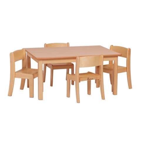 Small Rectangular Table & 4 Beech Stacking Chairs - 530mm(H)