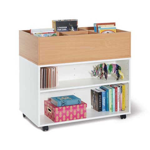 Double Sided Book Browser, Mobile - 6 Bay Kinderbox & 4 Shelves