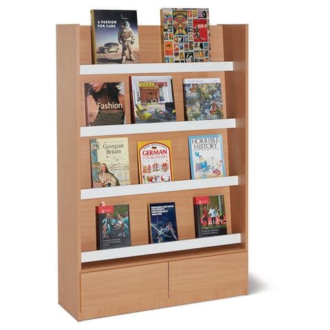 Periodical Magazine Display, Single Faced – with 4 Shelves & 2 Drawers
