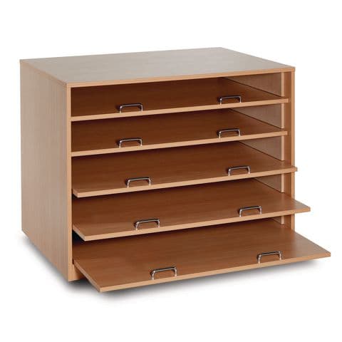Open Paper Storage Unit, for A1 Paper - with 5 Sliding Drawers