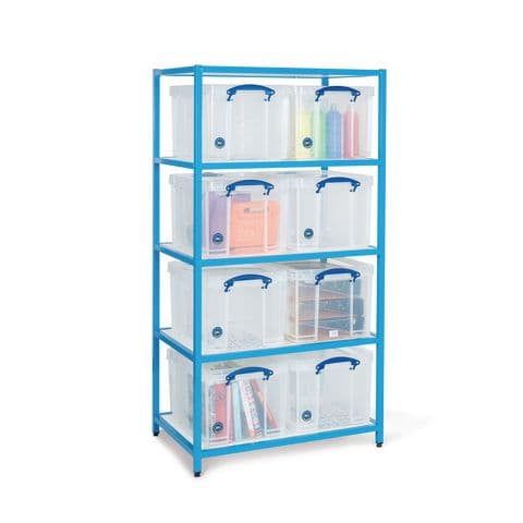 Really Useful Box Shelving Unit, 4 Shelves for 35L Boxes – with 8 Boxes & Lids