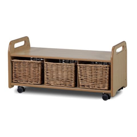Low Level Storage Bench with Castors and 3 Baskets