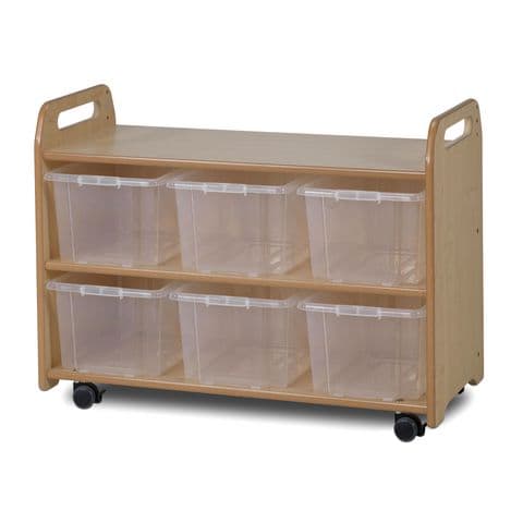 Tall Storage Unit with Castors and 6 Clear Tubs