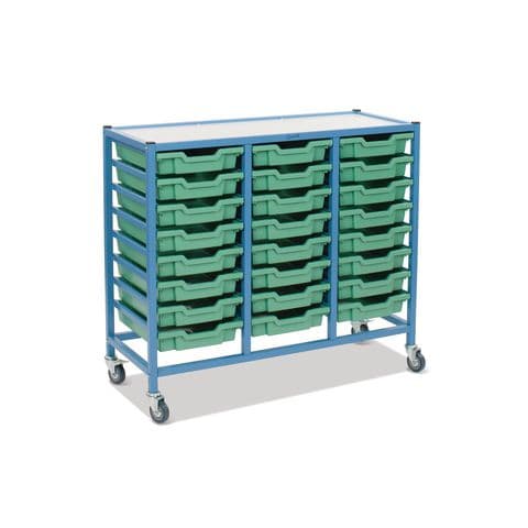 Dynamis Treble Trolley Set Powder in Blue with 75mm 2 Braked Castors and 24 Shallow Trays.