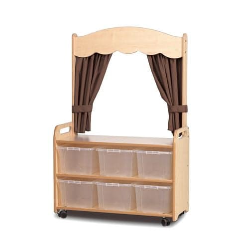 Mobile Tall Unit with Theatre add-on, Taupe Curtains - Clear Tubs