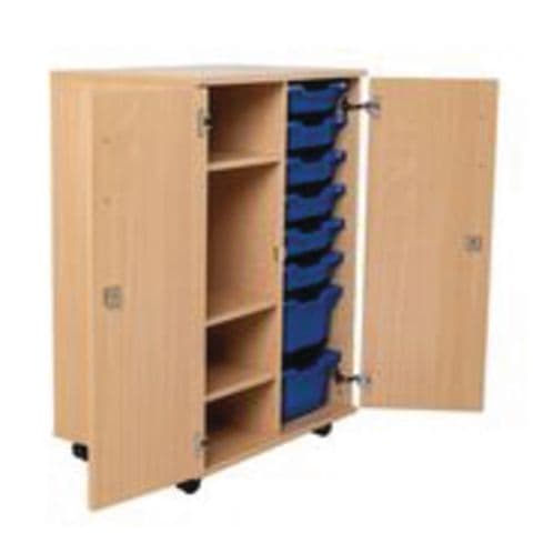 Mobile Tray/Shelf Storage Cupboard, Fixed Shelves – with 6 Shallow & 2 Deep Gratnells Trays (Express Delivery)