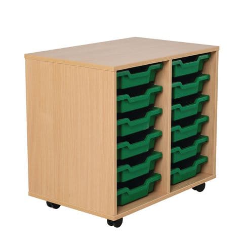Metroplan Double Column Tray Storage Unit - with 12 Shallow Gratnells Trays