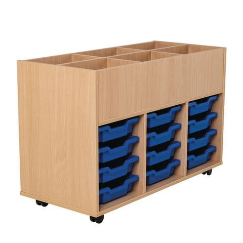 Metroplan Triple Column Tray Storage Unit with 6 Bay Kinderbox – with 12 Shallow Gratnells Trays