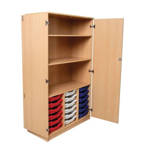 Tray/Shelf Stock Cupboard, Fixed Shelves – with 18 Shallow Gratnells Trays