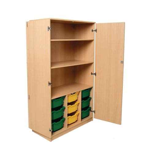 Tray/Shelf Stock Cupboard, Fixed Shelves – with 9 Deep Gratnells Trays
